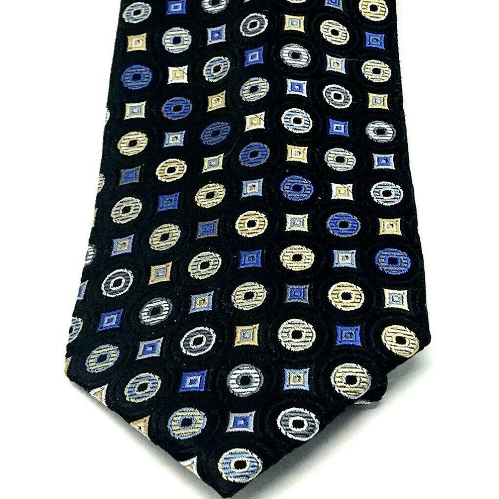 ORO MASSIMO ITALY Mens Necktie Black Blue Yellow